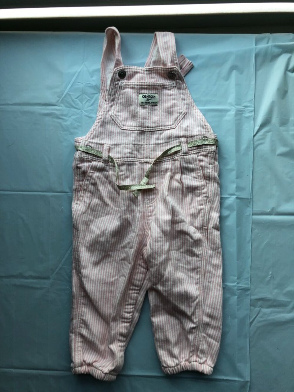 OshKosh B'Gosh 24-months Overalls; Pink w/white strips; Like new condition